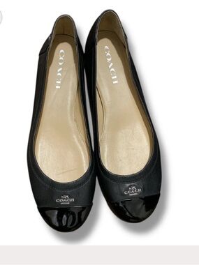 Coach Black Leather Ballet Flats with Patent Toe Cap
